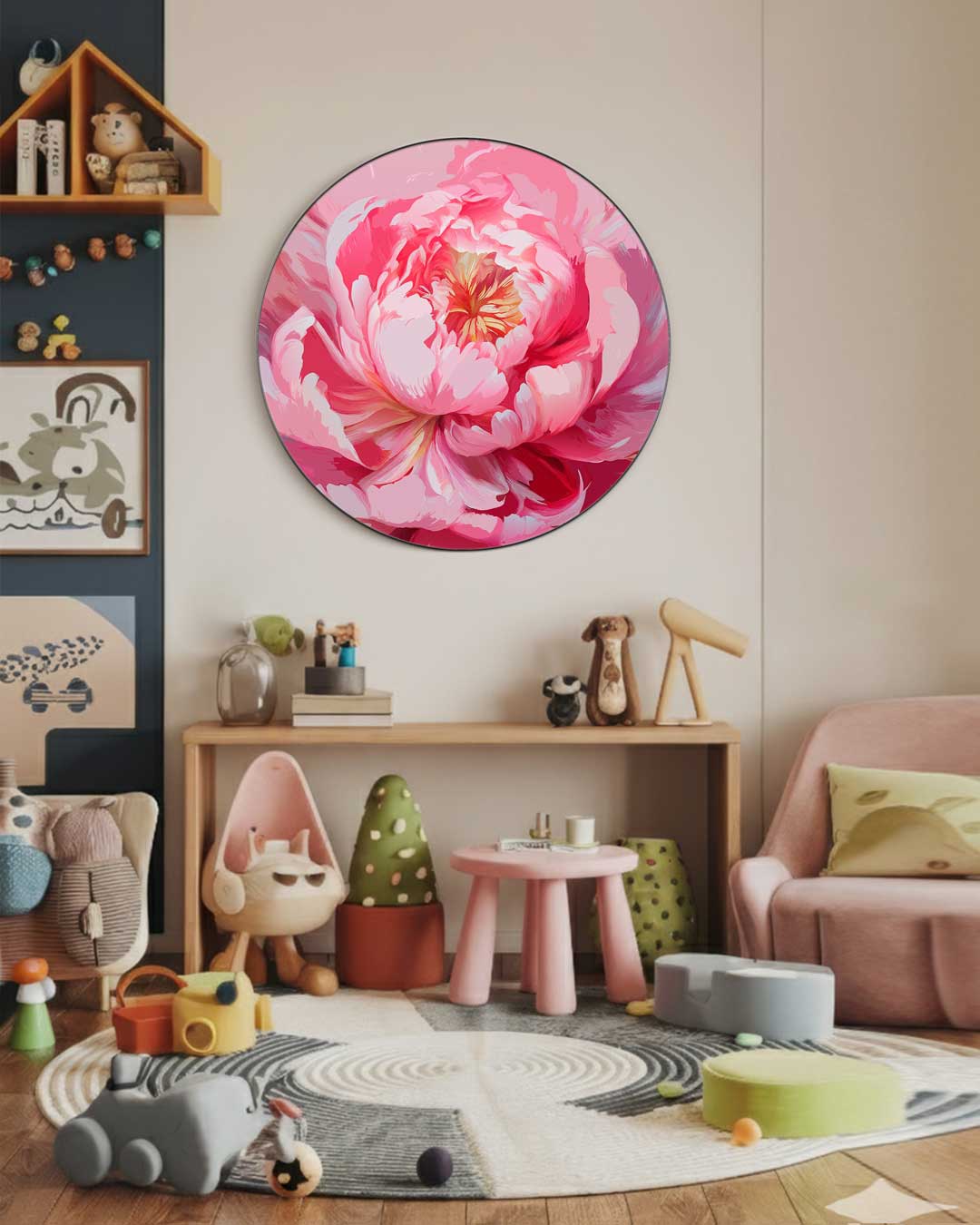 Roze Bloemenpracht Muurcirkel-WallArtistic