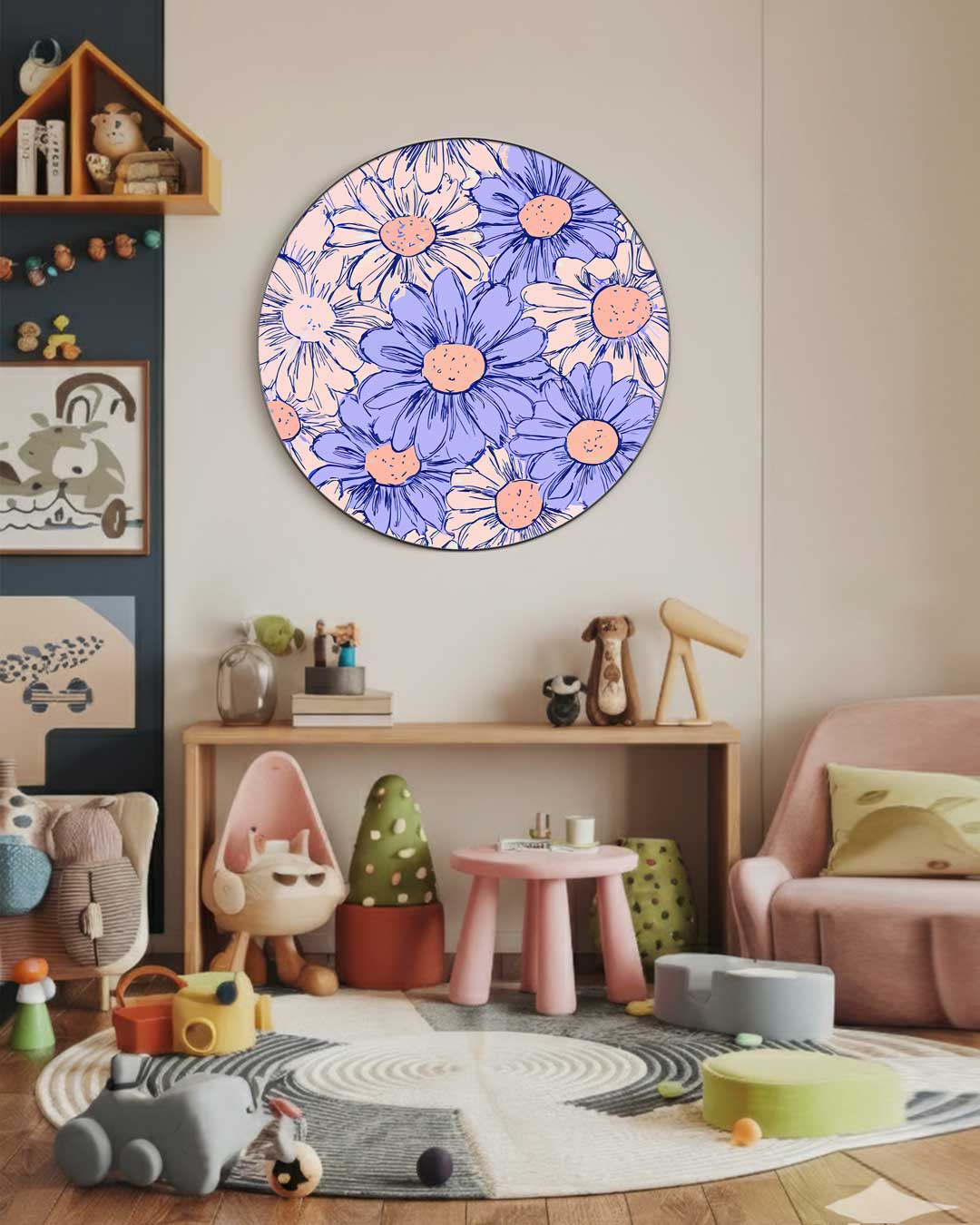 Vrolijke Bloemen Muurcirkel-WallArtistic