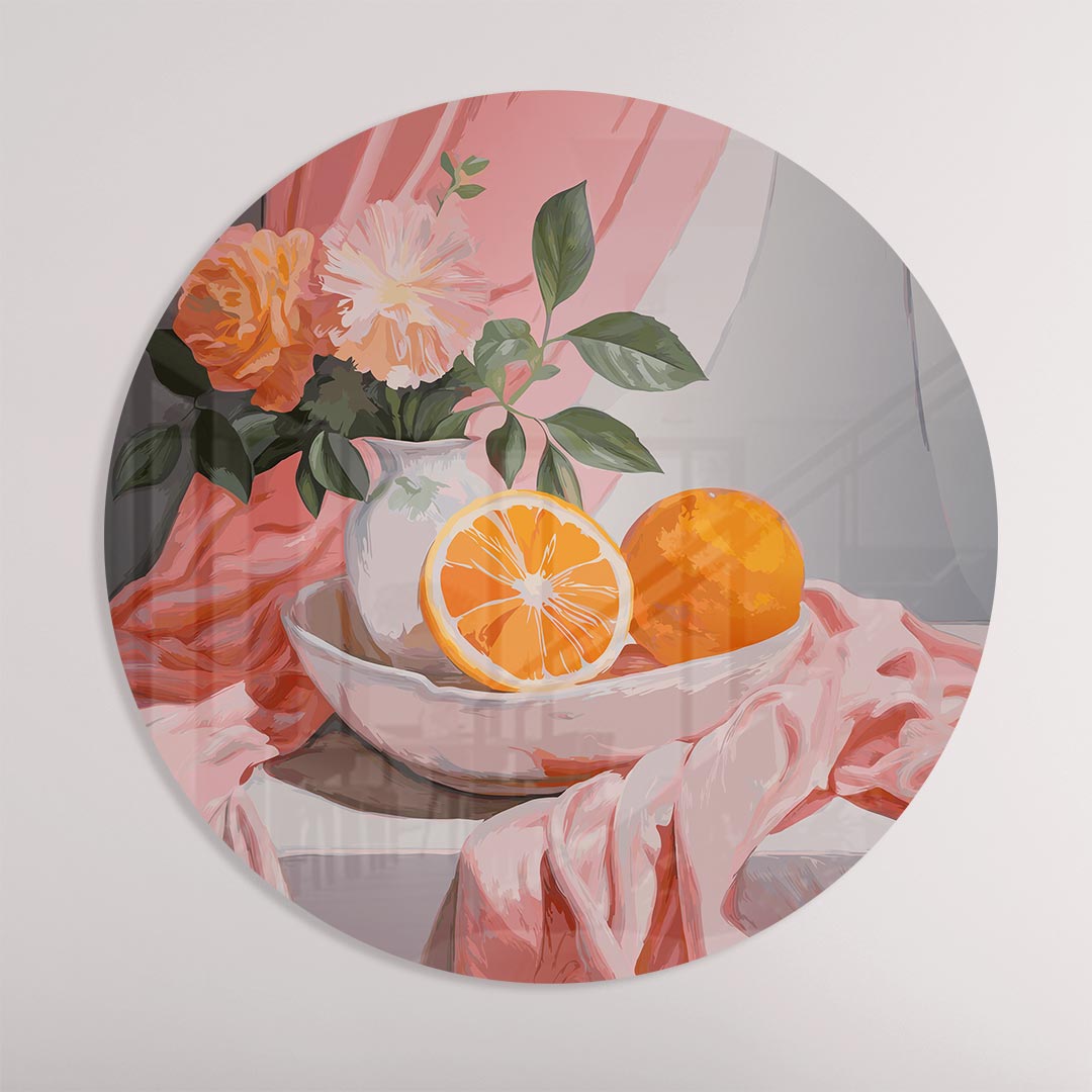 Zomerse Bloem en Citrus Muurcirkel-WallArtistic