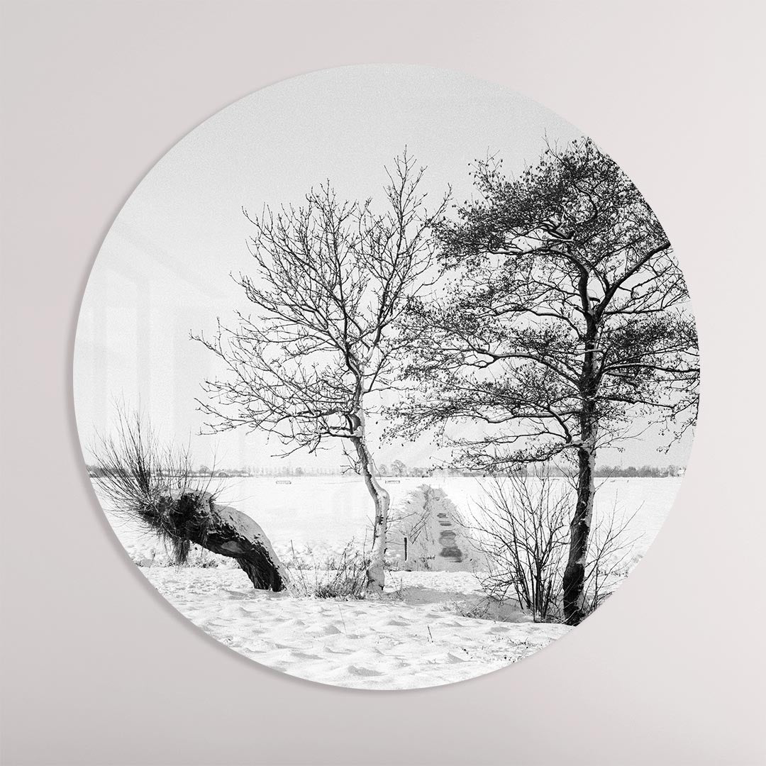 Winterse Landschap Muurcirkel-WallArtistic
