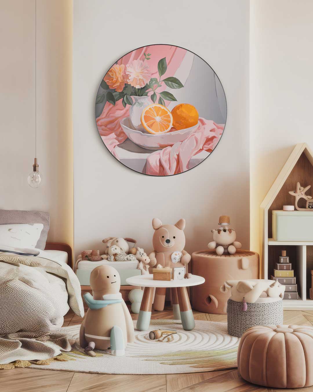 Zomerse Bloem en Citrus Muurcirkel-WallArtistic