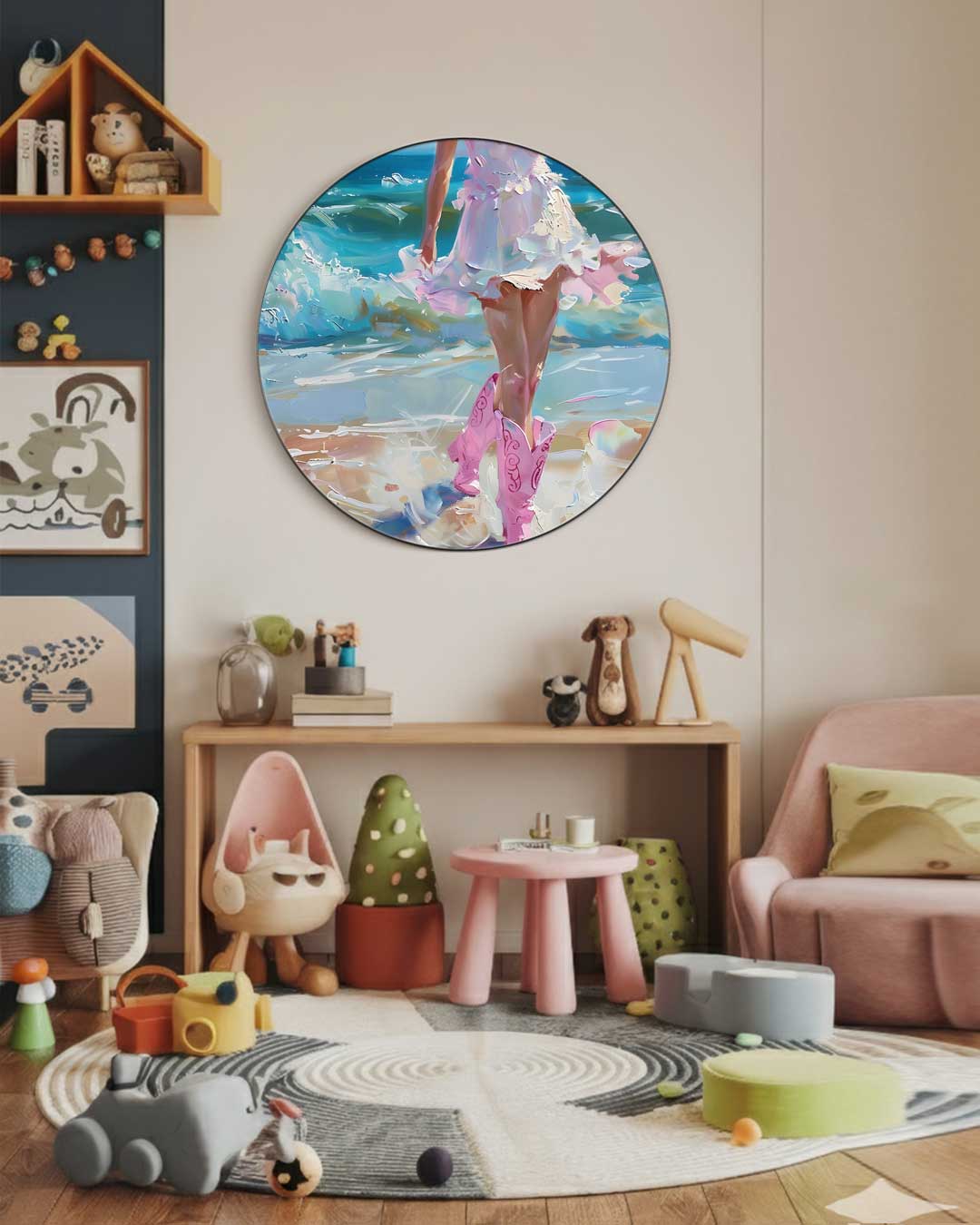 Zomerse Strandwandeling Muurcirkel-WallArtistic