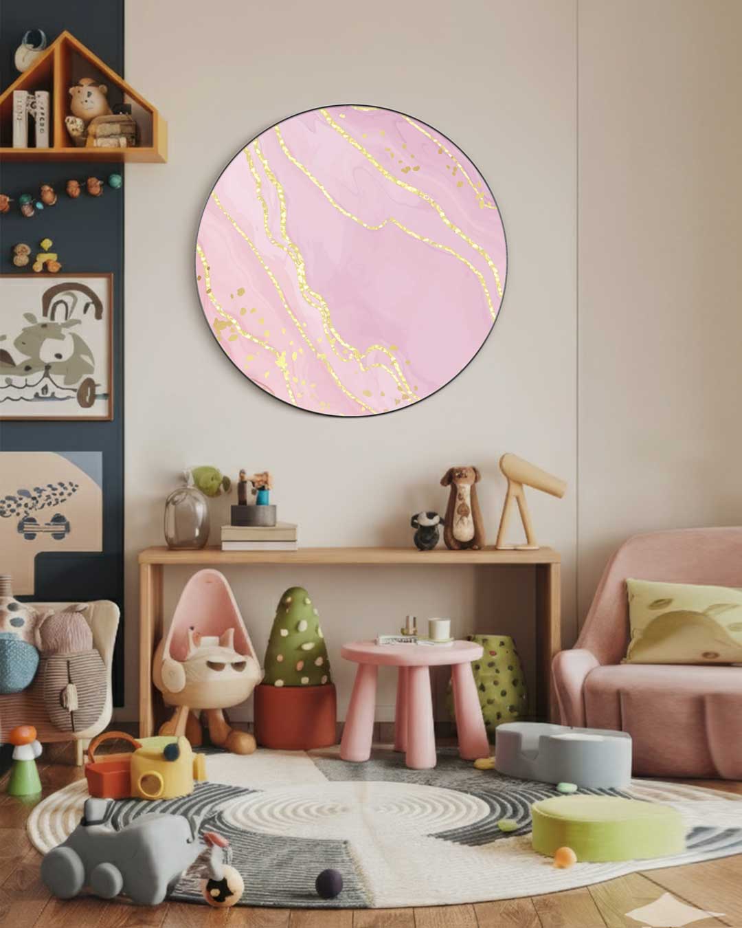 Elegante Marmer Roze Muurcirkel-WallArtistic