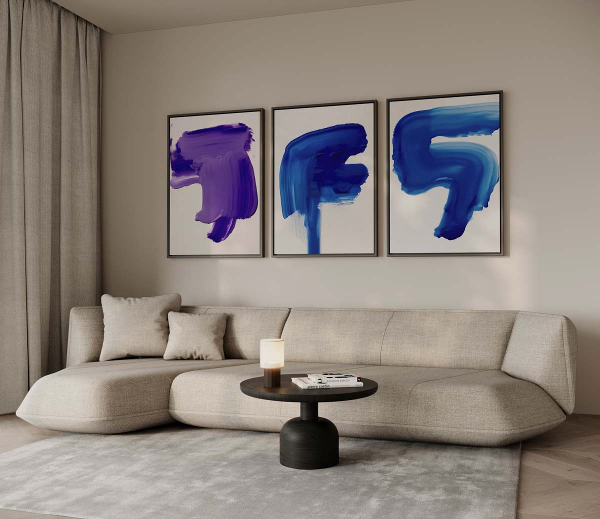 Abstracte penseelstreken in blauw en paars Kunstwerk-canvas-dibond-plexiglas-wanddecoratie-WallArtistic