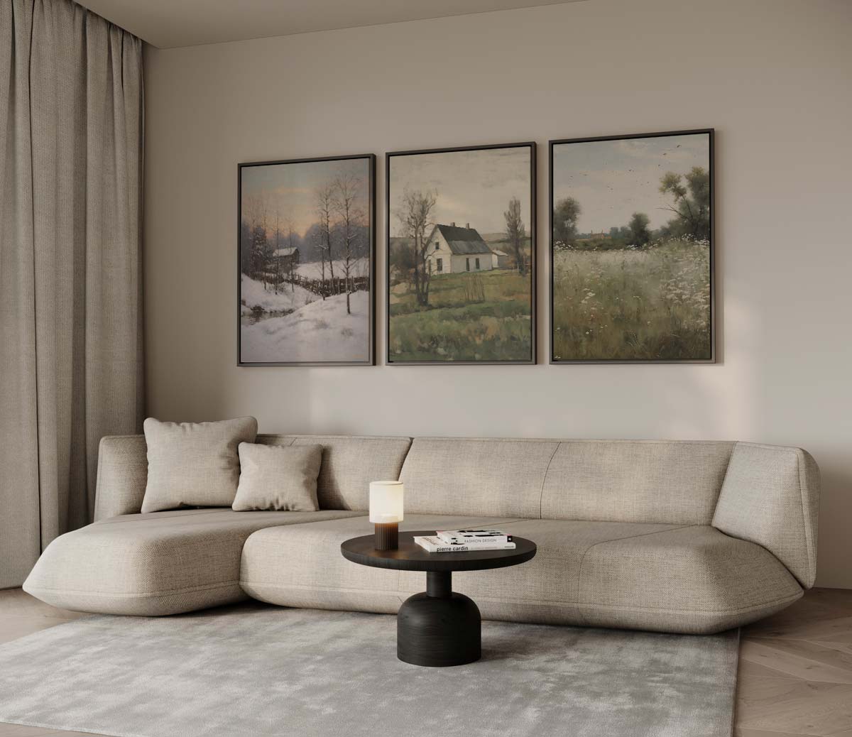 Rustiek landschap in drie seizoenen Kunstwerk-canvas-dibond-plexiglas-wanddecoratie-WallArtistic