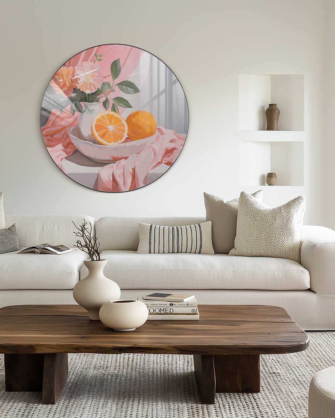 Zomerse Bloem en Citrus Muurcirkel-WallArtistic