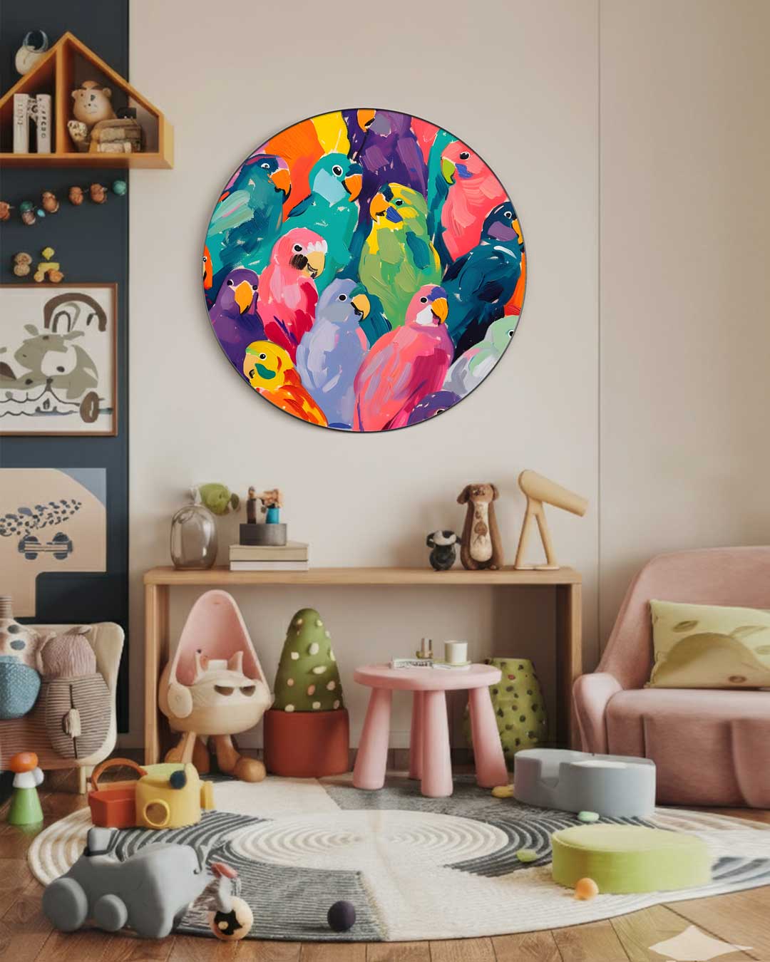Kleurrijke Papegaaien Muurcirkel-WallArtistic