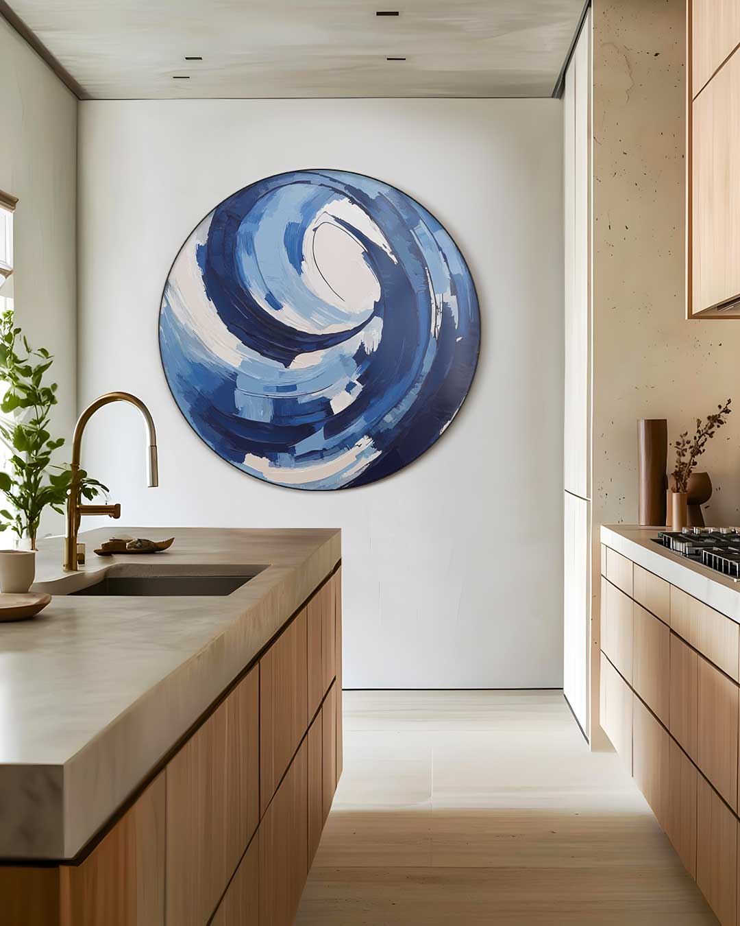 Draaiende Blauwe Vortex Muurcirkel-WallArtistic