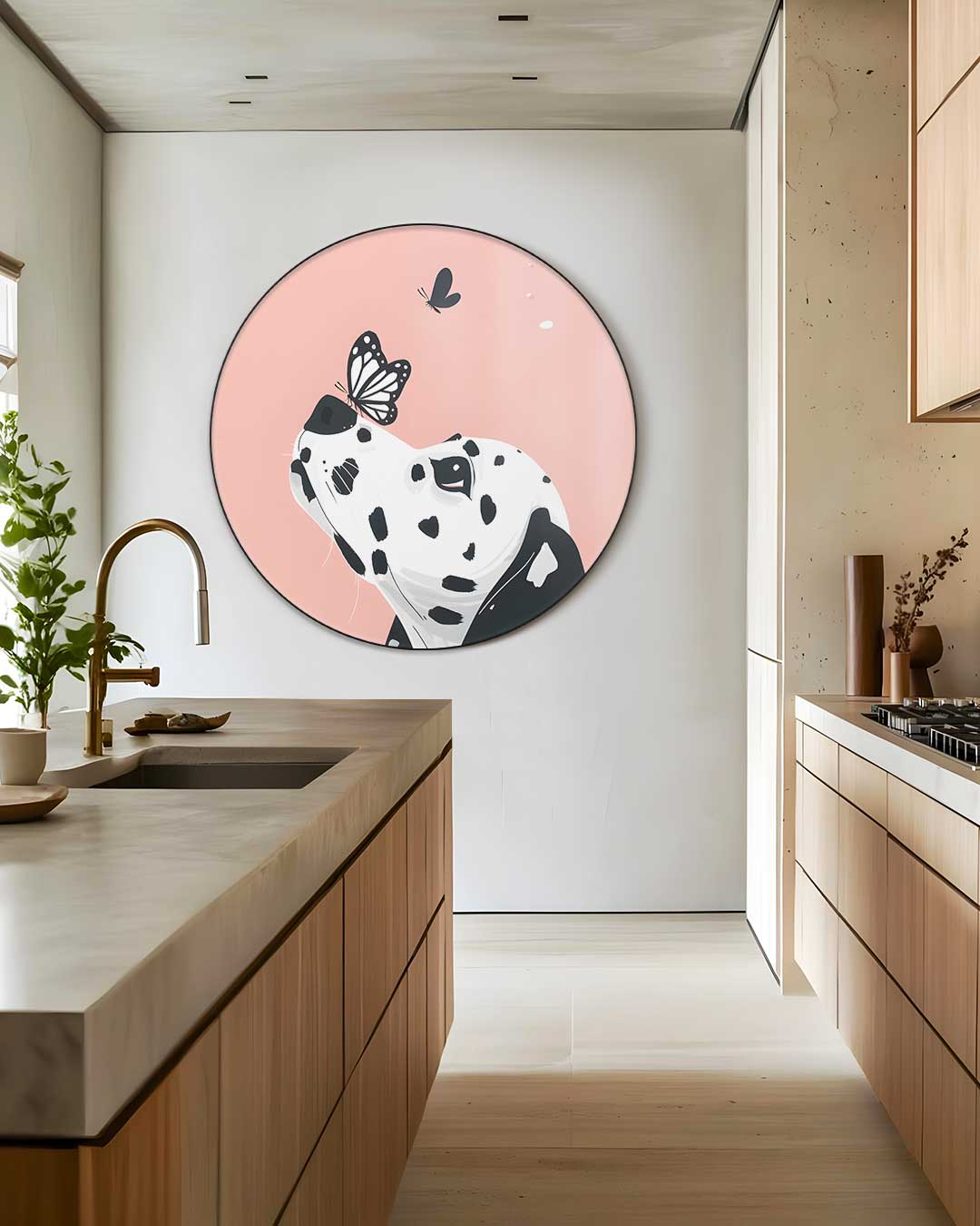 Dalmatier met Vlinders Muurcirkel-WallArtistic
