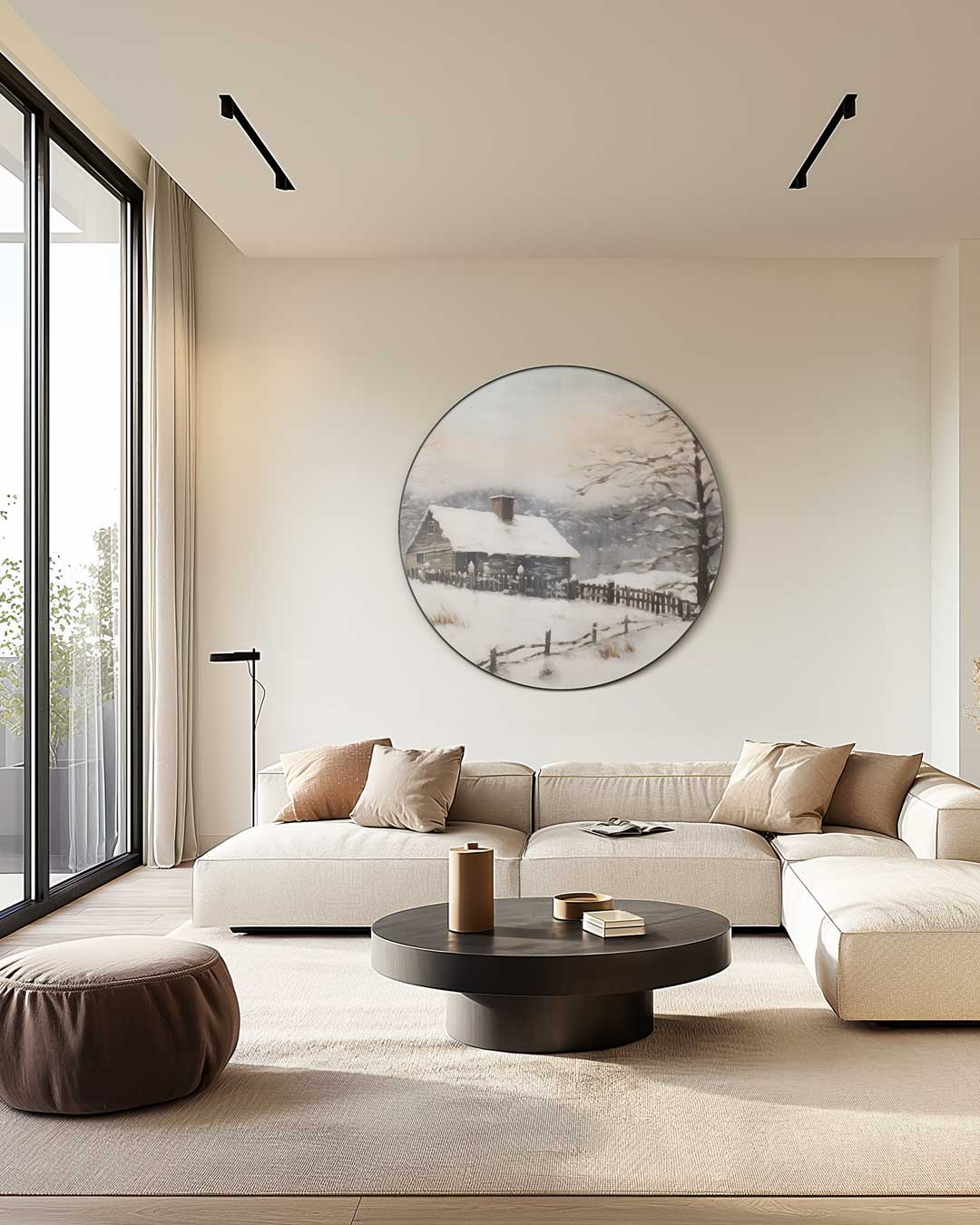 Winterse Chalet Muurcirkel-WallArtistic