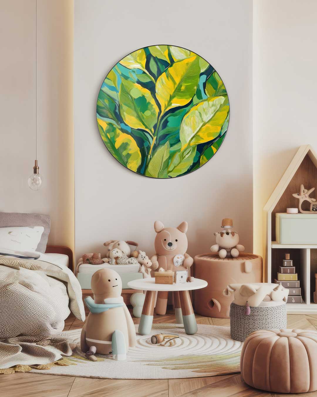 Frisse Groene Bladeren Muurcirkel-WallArtistic