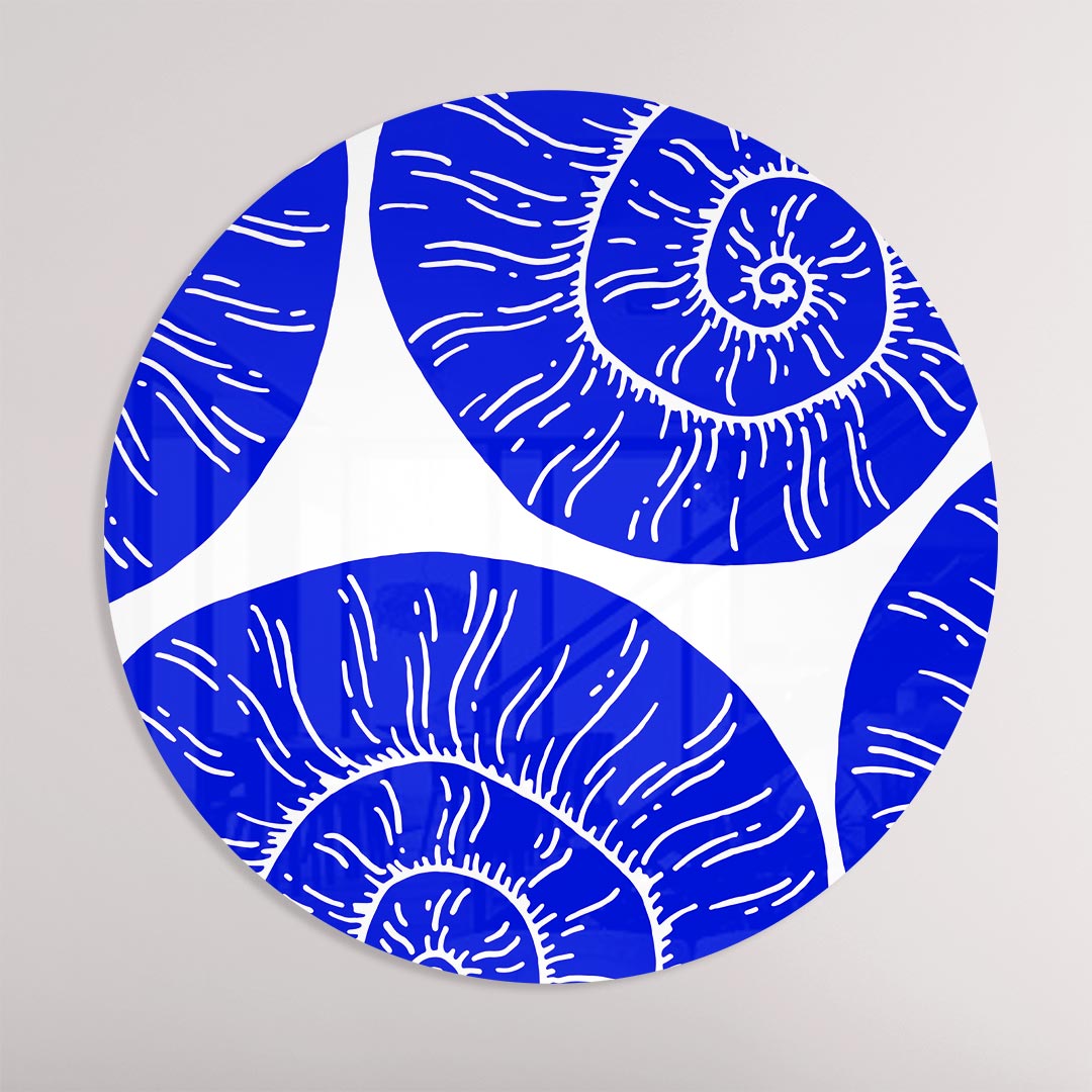 Moderne Blauwe Schelp Muurcirkel-WallArtistic