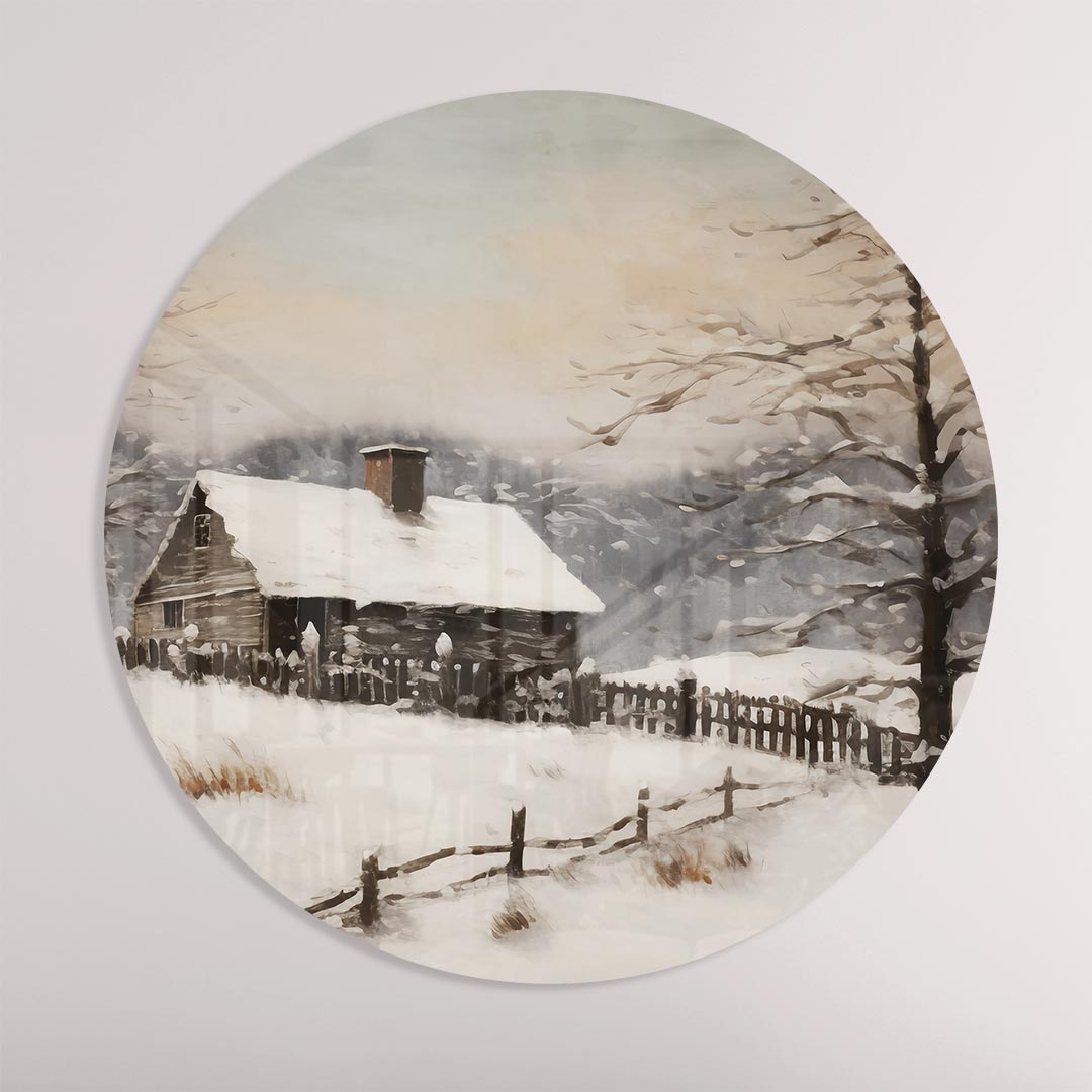Winterse Chalet Muurcirkel-WallArtistic