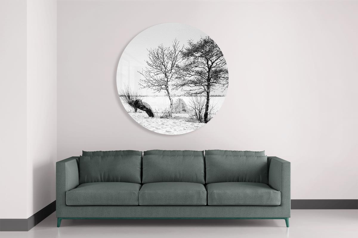 Winterse Landschap Muurcirkel-WallArtistic