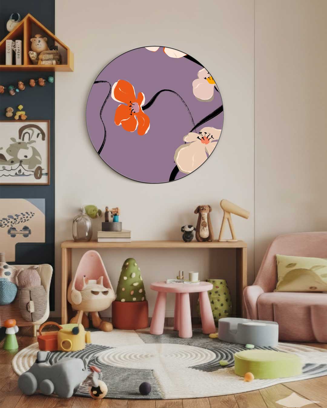 Vrolijke Bloemen Muurcirkel-WallArtistic