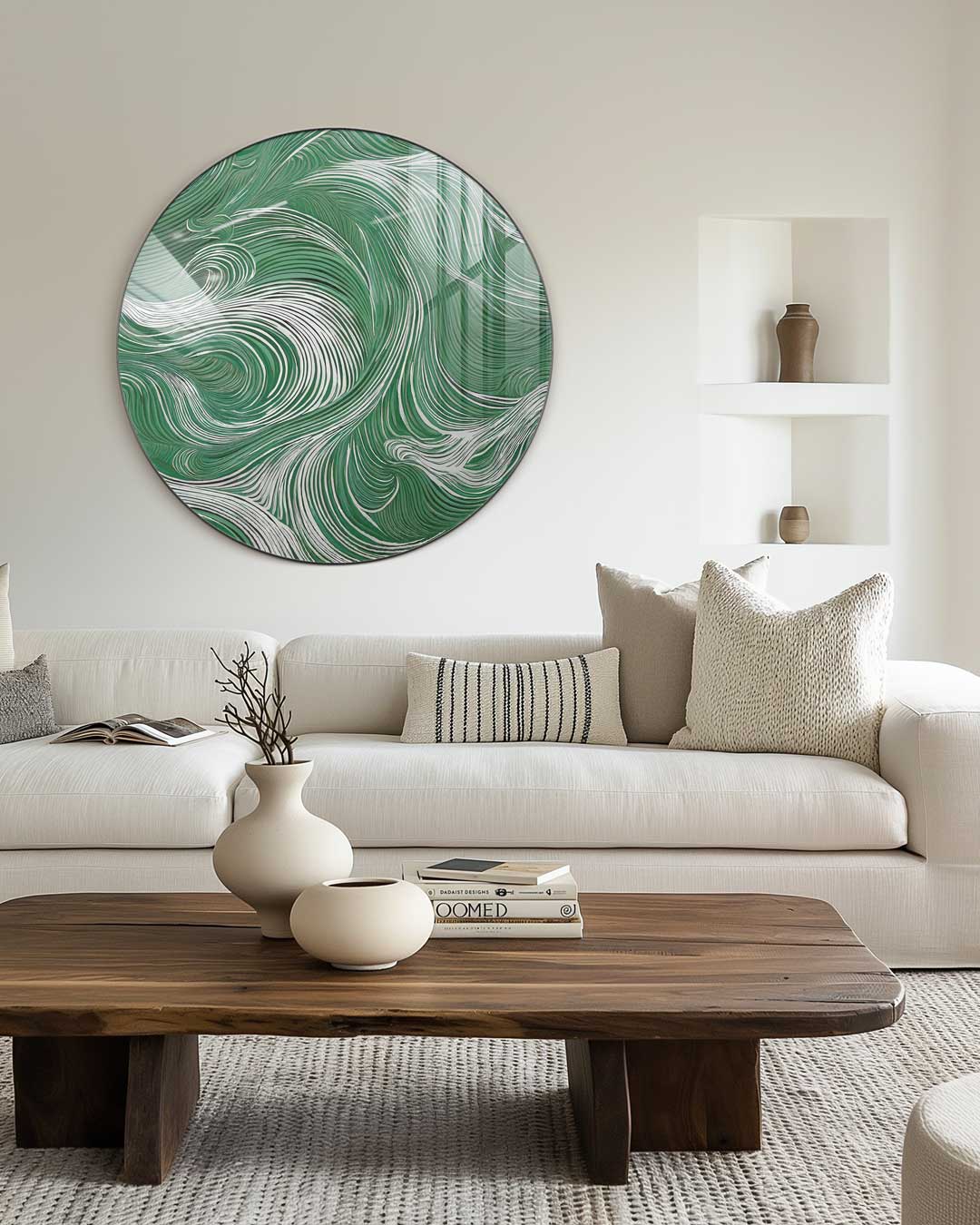 Groene Golvende Muurcirkel-WallArtistic
