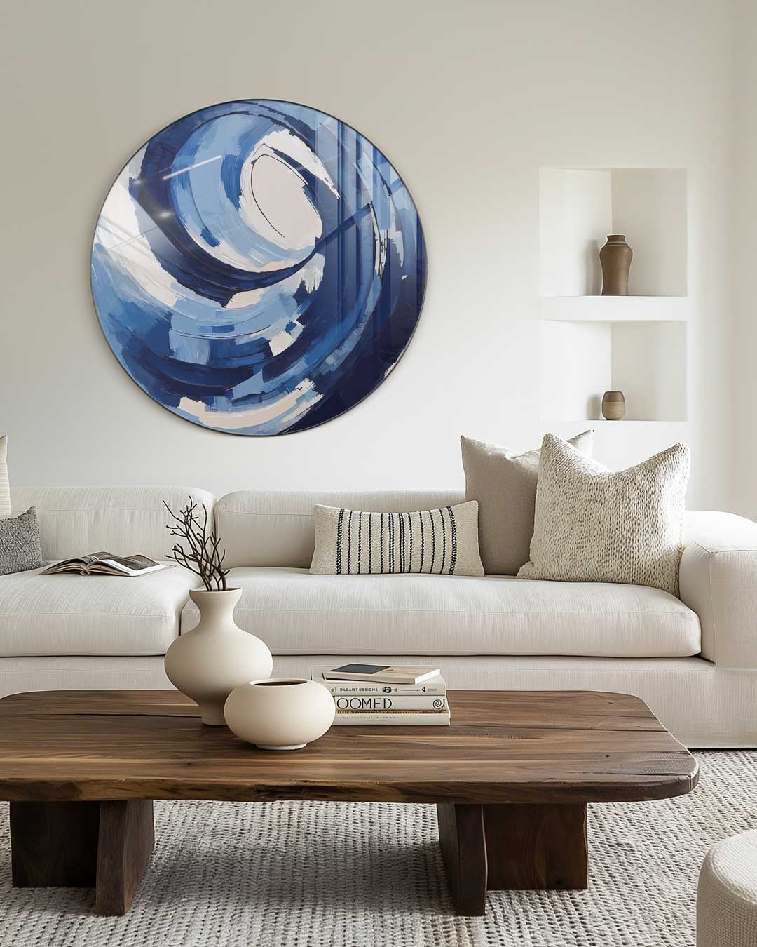 Draaiende Blauwe Vortex Muurcirkel-WallArtistic