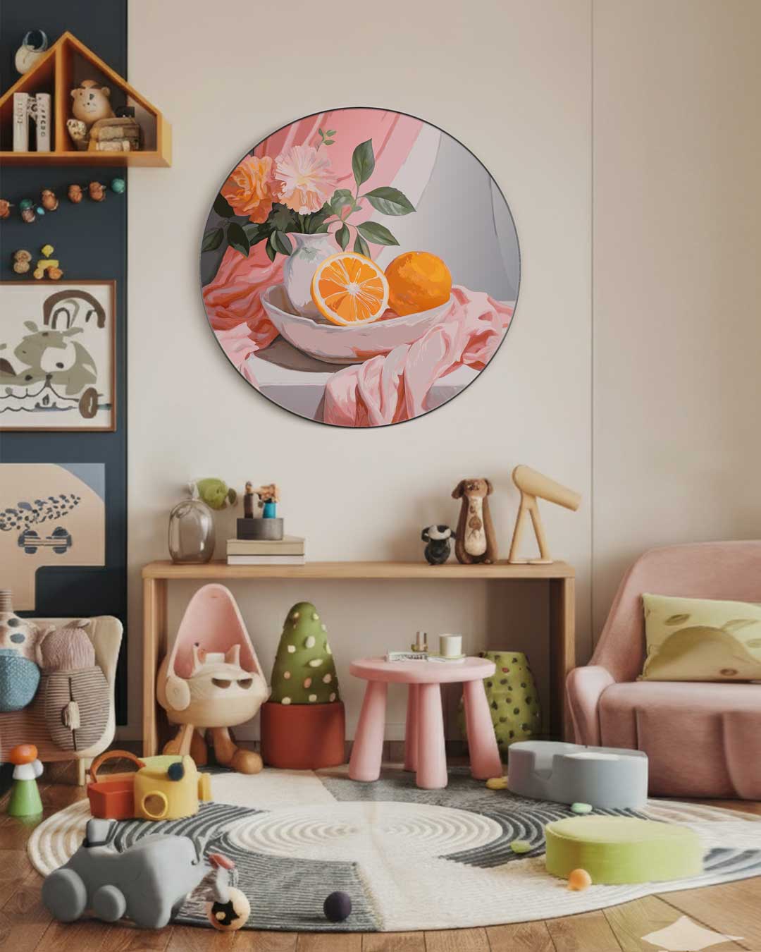 Zomerse Bloem en Citrus Muurcirkel-WallArtistic