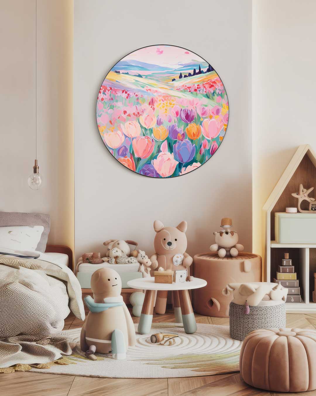Kleurrijke Tulpenweide Muurcirkel-WallArtistic