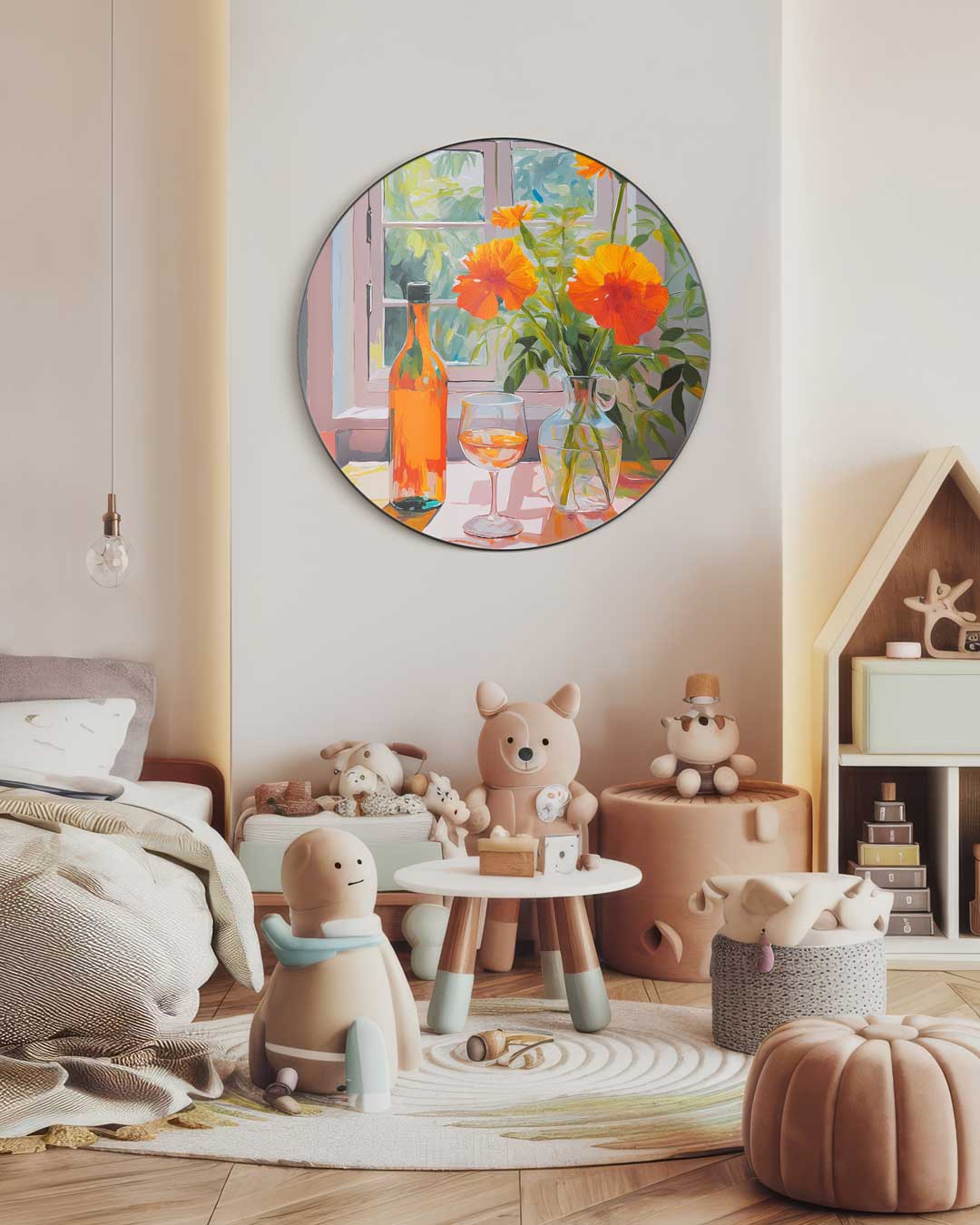 Zonnige Bloemen en Wijn Muurcirkel-WallArtistic