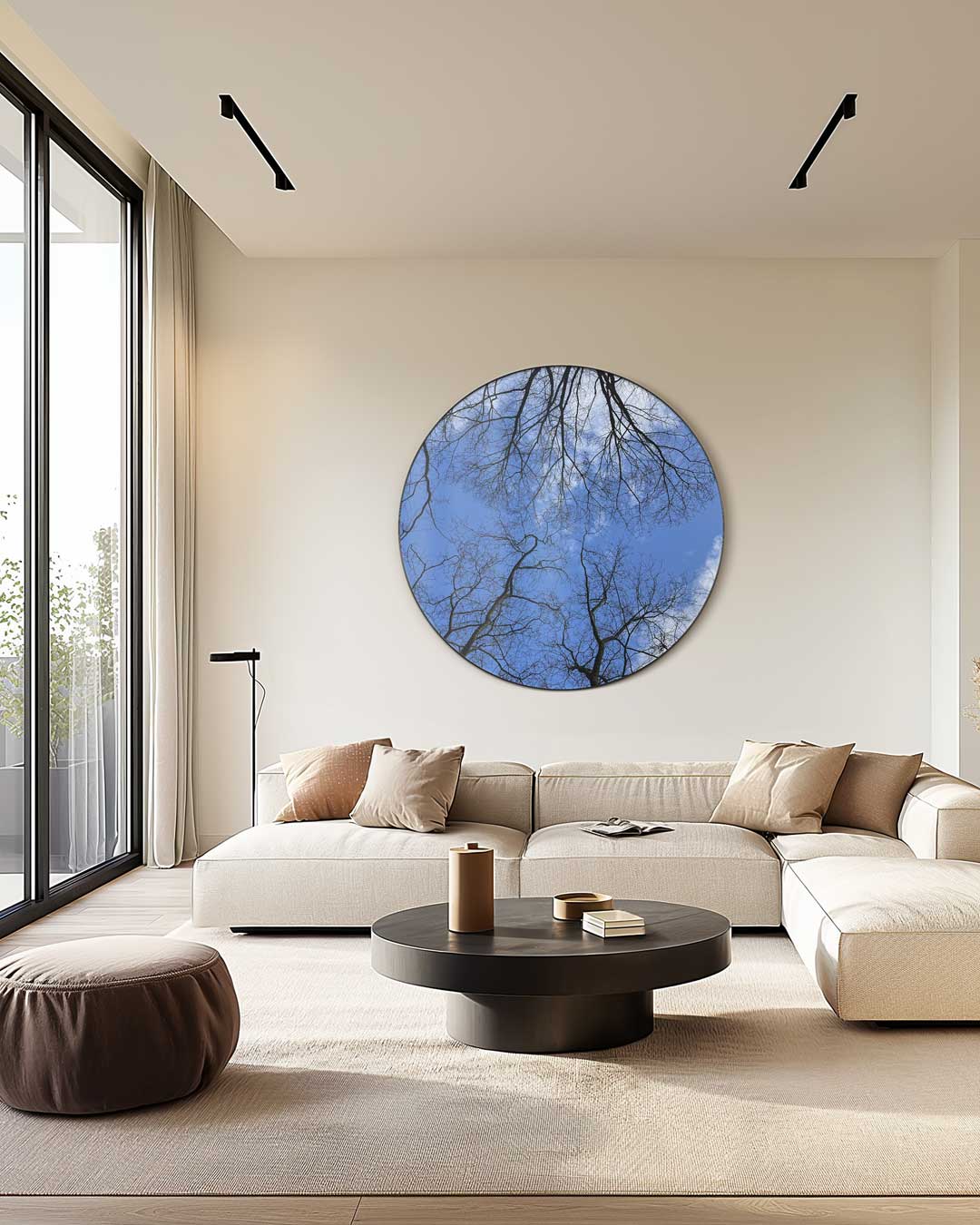 Blauwe Lucht en Boomtakken Muurcirkel-WallArtistic