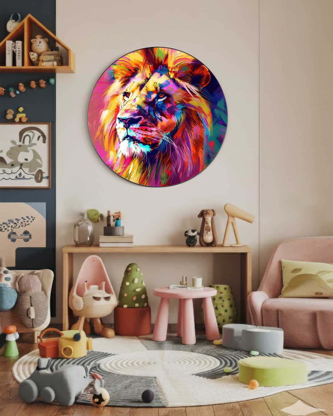 Kleurrijke Leeuwen Muurcirkel-WallArtistic