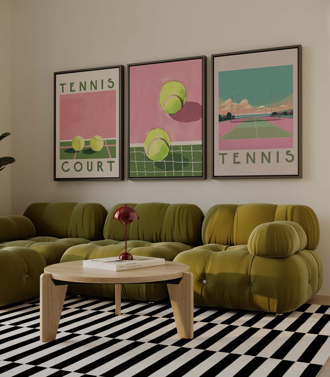 Tennis in retro pop-artstijl Kunstwerk-canvas-dibond-plexiglas-wanddecoratie-WallArtistic