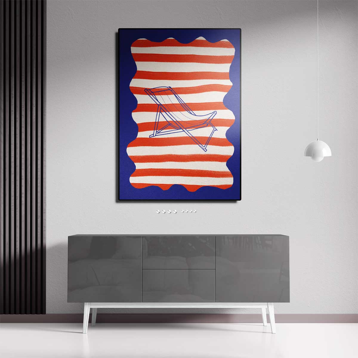 Strandstoel in streep Kunstwerk-canvas-dibond-plexiglas-wanddecoratie-WallArtistic