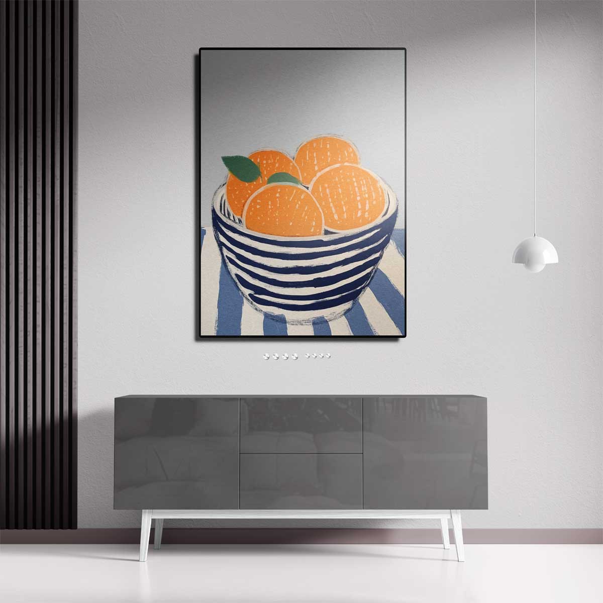 Sinaasappels in kom met grijze achtergrond Kunstwerk-canvas-dibond-plexiglas-wanddecoratie-WallArtistic