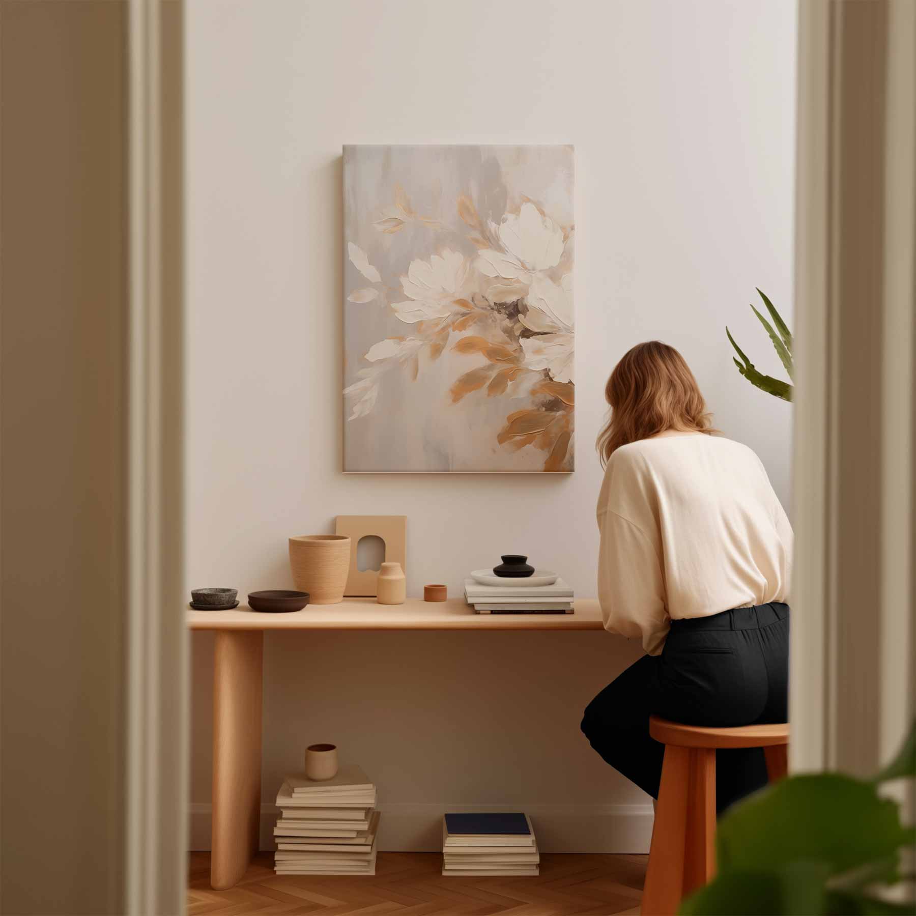 Zachte bloemen in beige