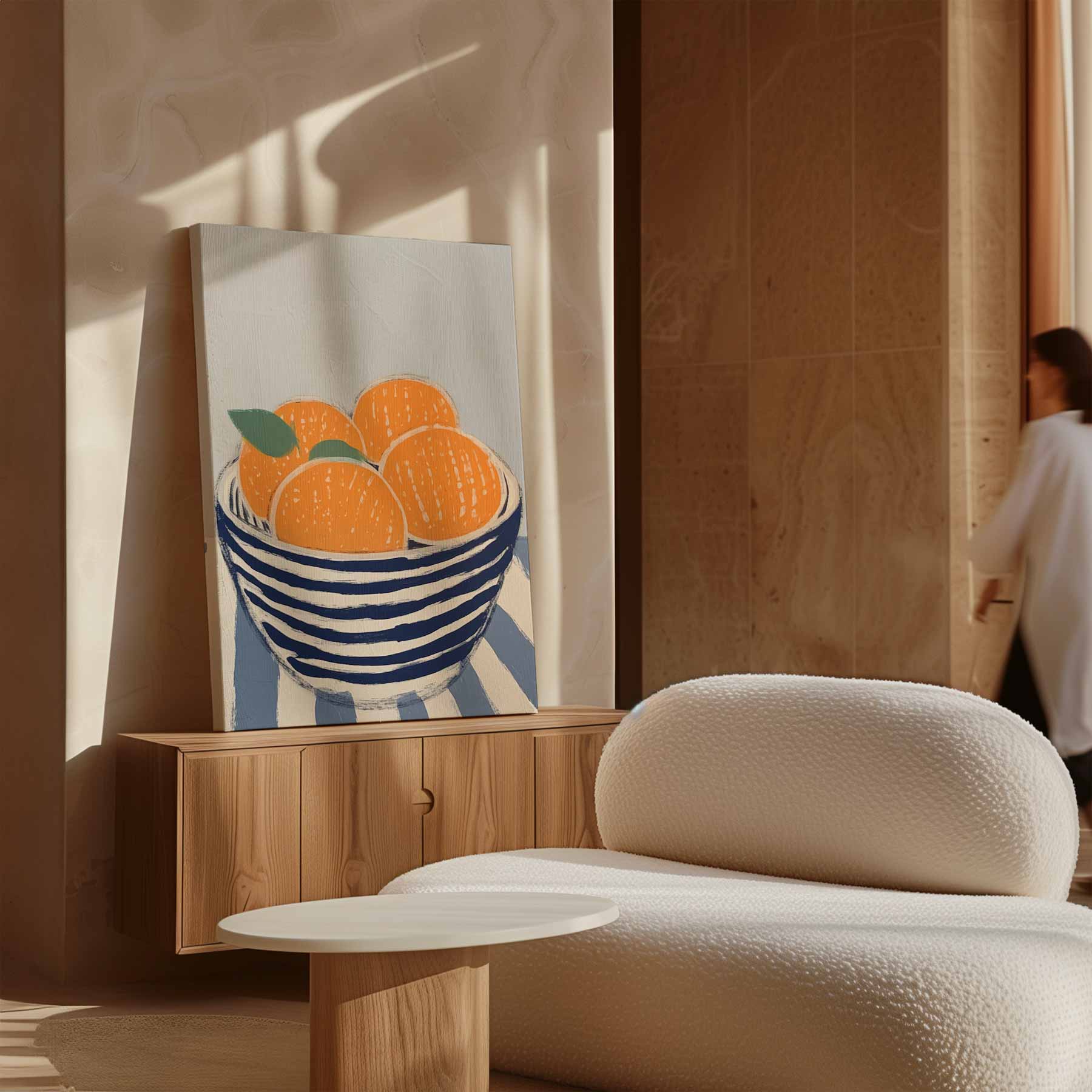 Sinaasappels in kom met grijze achtergrond Kunstwerk-canvas-dibond-plexiglas-wanddecoratie-WallArtistic