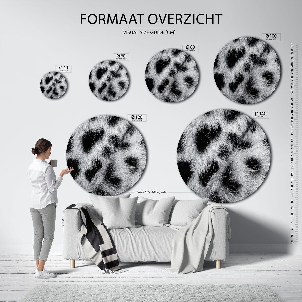 Zwart witte vacht muurcirkel muurcirkel muurcirkel