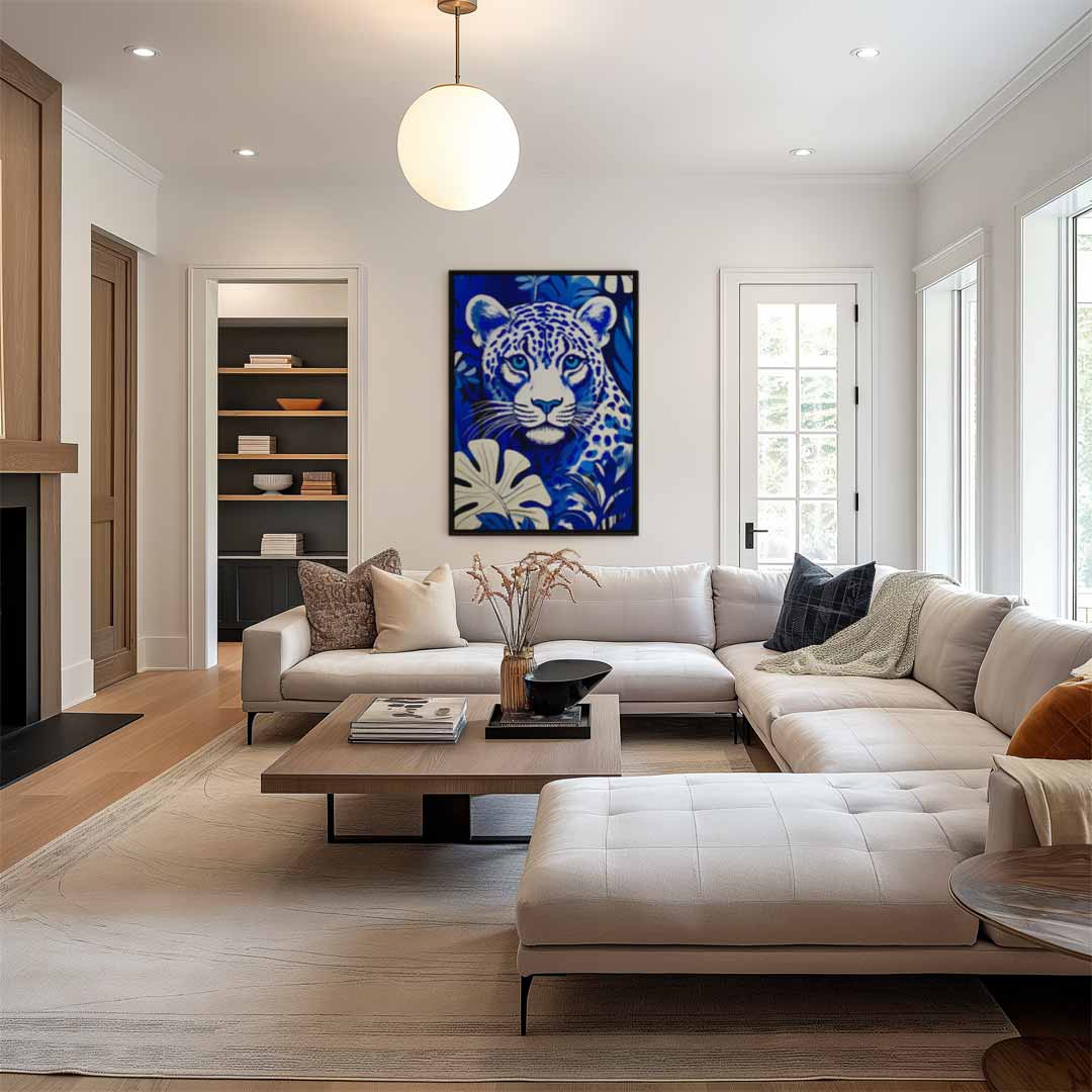 Blauwe Jungleluipaard Kunstwerk Kunstwerk-canvas-dibond-plexiglas-wanddecoratie-WallArtistic
