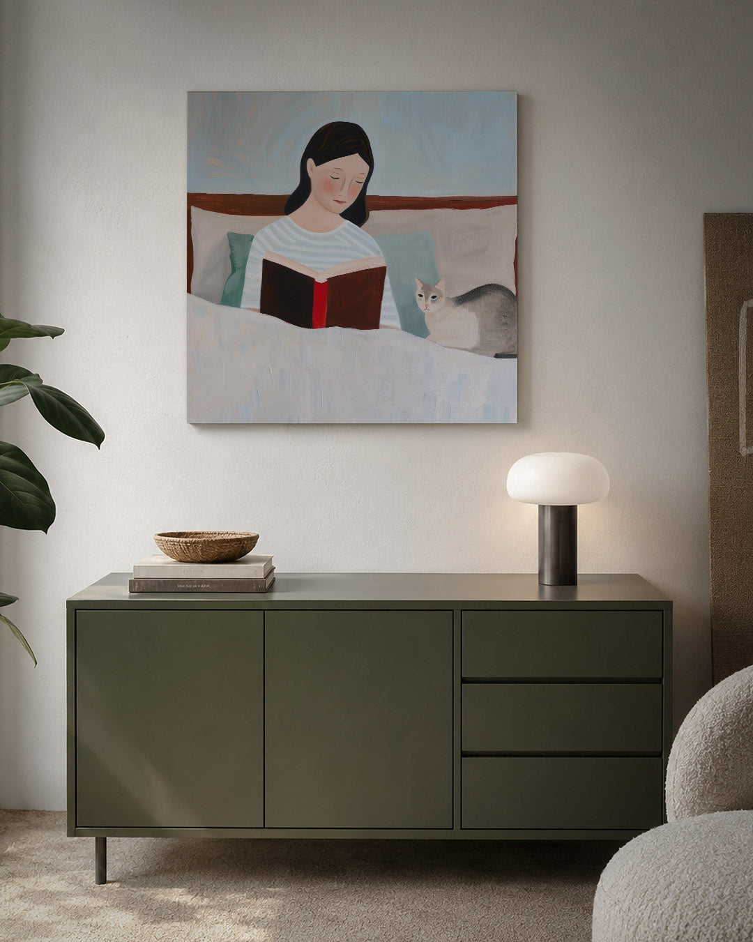 Rustige leesscène Kunstwerk