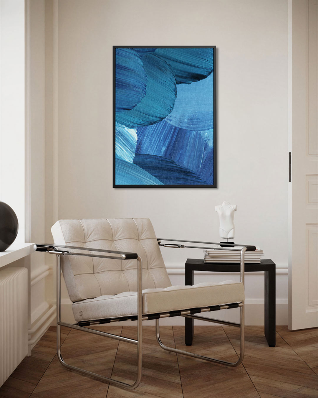 Dynamische blauwe vormen Kunstwerk