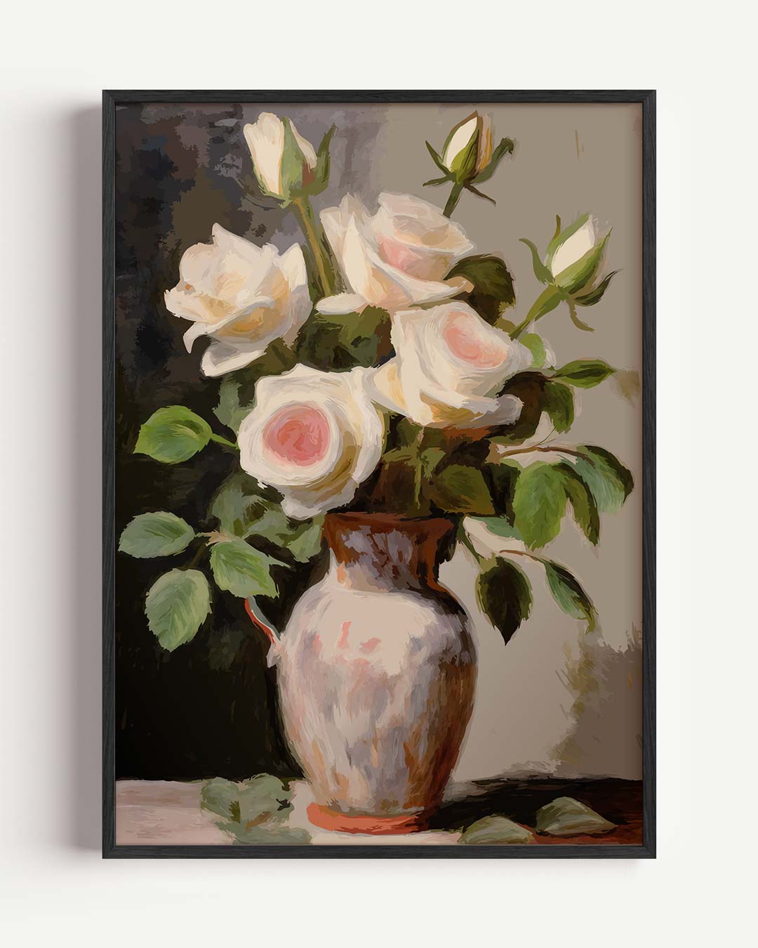 Elegante Witte Rozen in Vaas Poster-WallArtistic