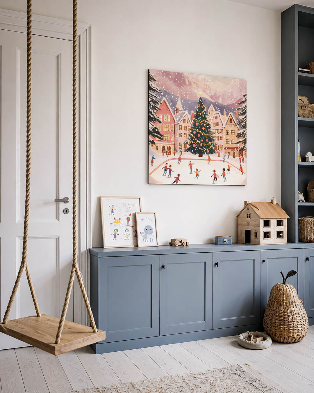 Winterse ijsbaanscène Kunstwerk