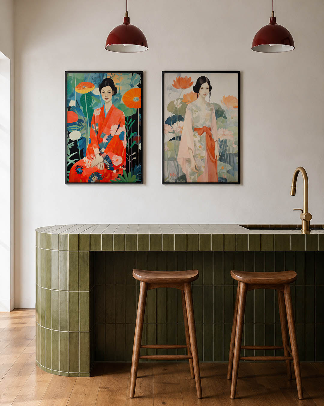 Bloemen en kimono Posterset