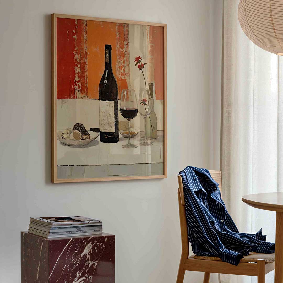 Wijn en bloemen Poster