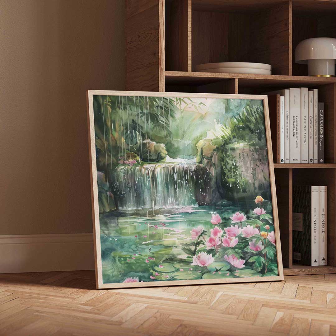 Waterval en bloemen Poster