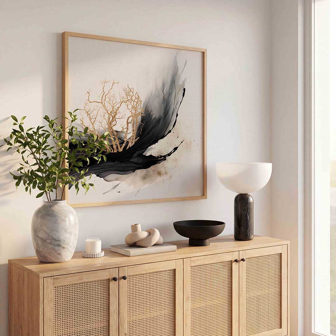 Gouden takken en zwarte golven Poster
