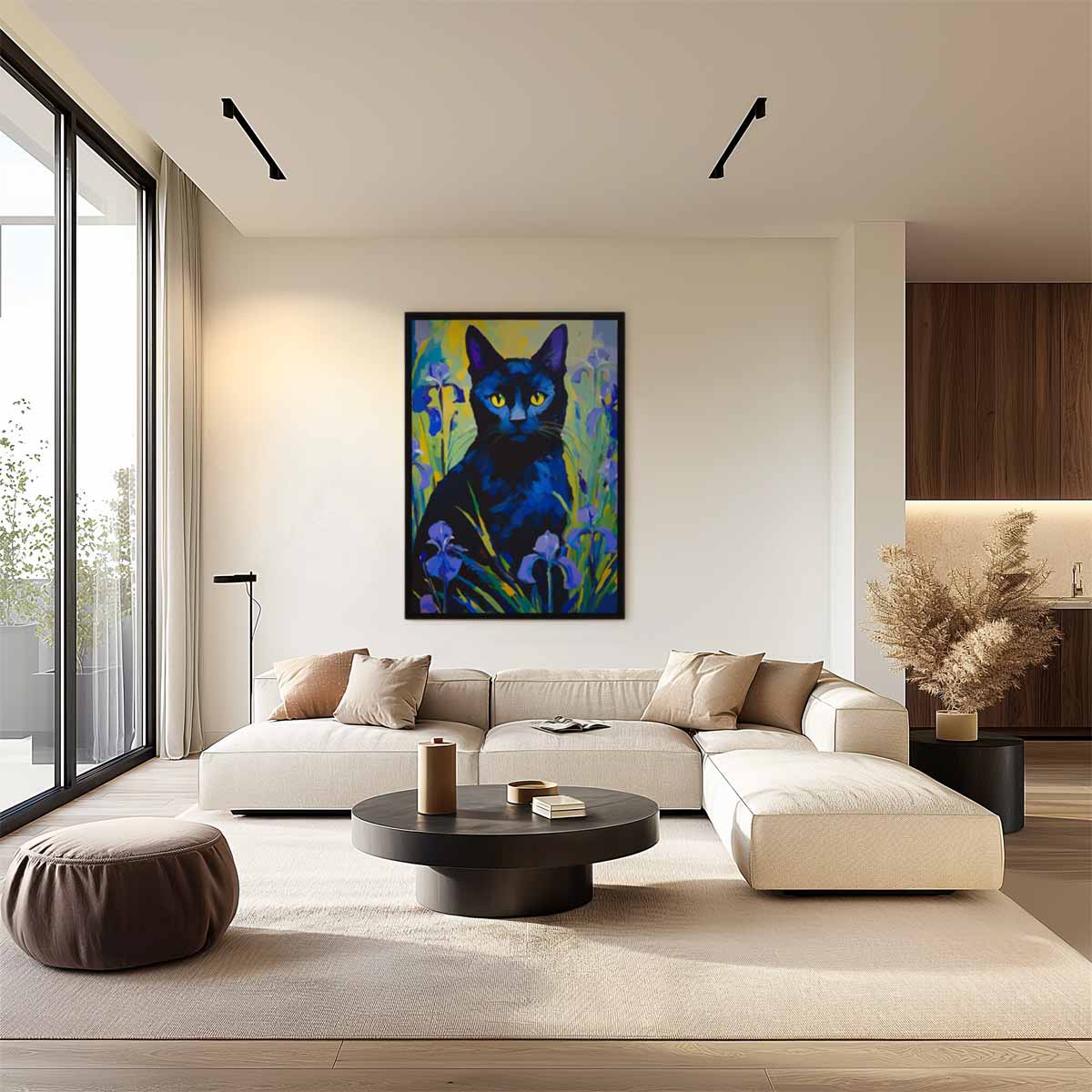 Mystieke Kat in Bloementuin Kunstwerk