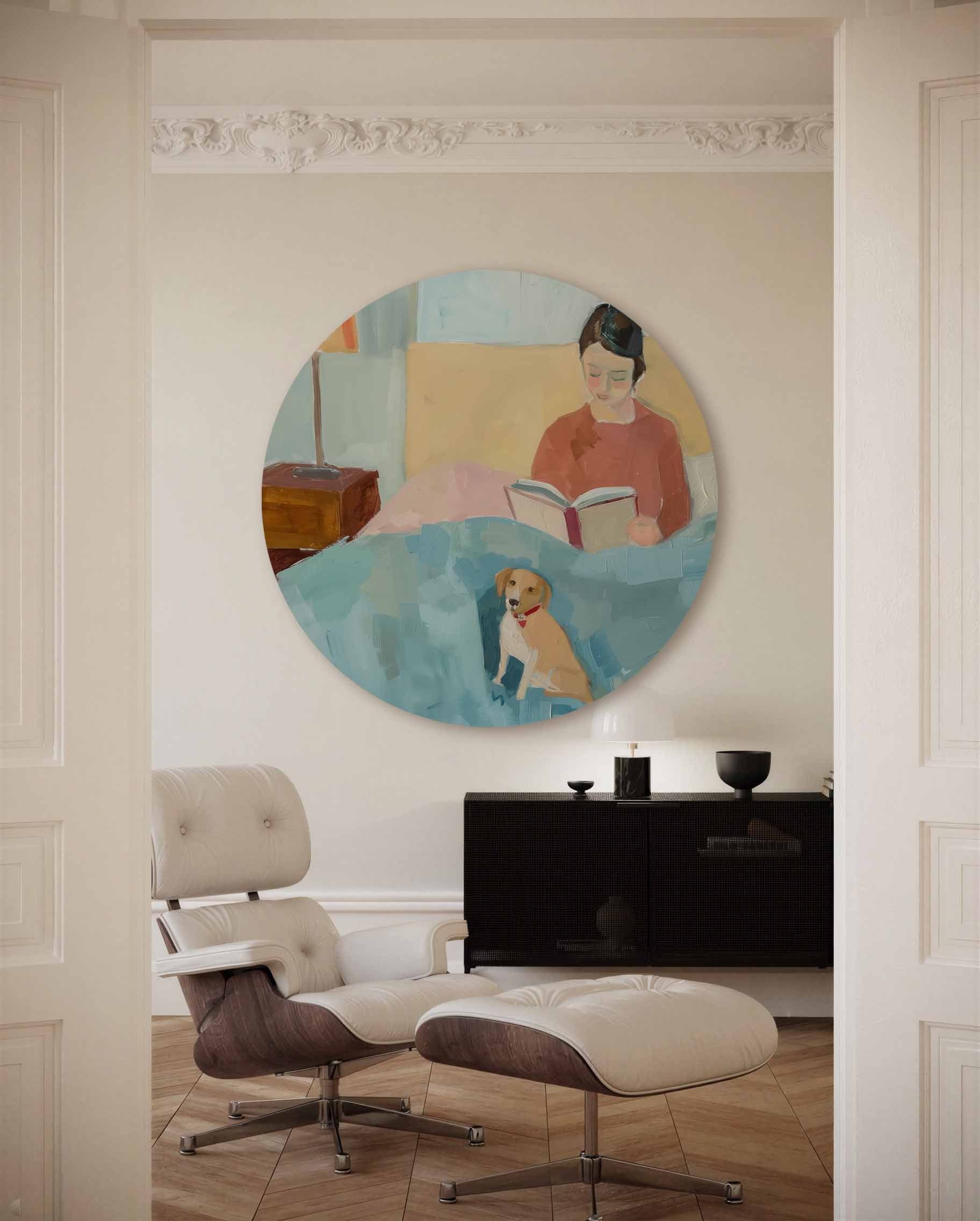 Lezende vrouw met hond Muurcirkel