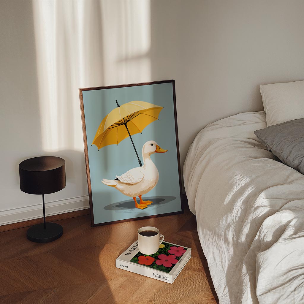 Vrolijke Eend met Paraplu Poster-WallArtistic