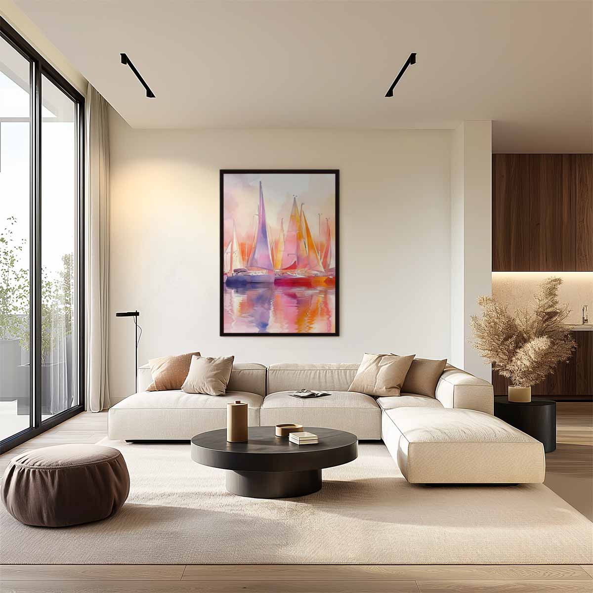 Kleurrijke Zeilboten in Zonsopgang Kunstwerk-canvas-dibond-plexiglas-wanddecoratie-WallArtistic