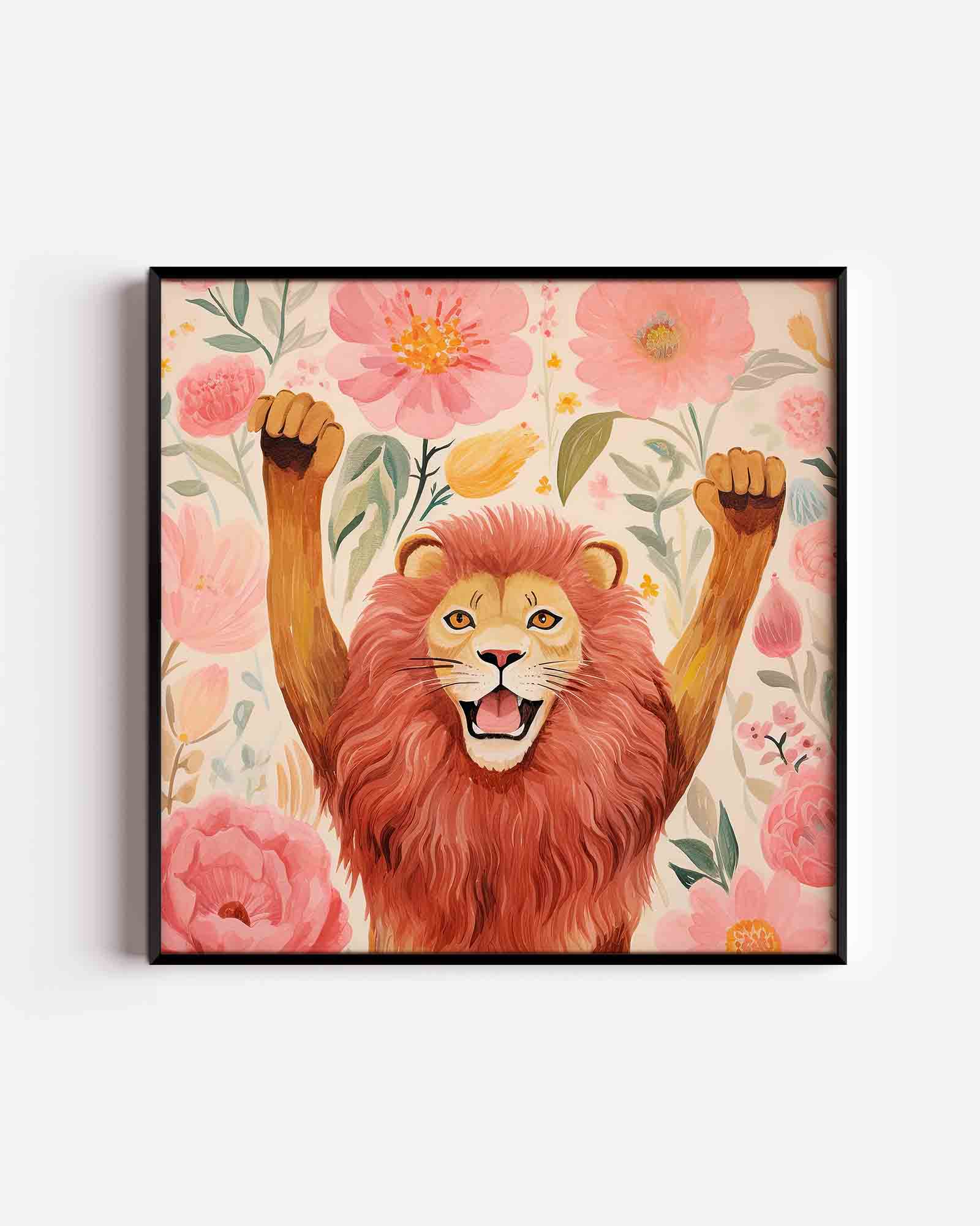 Leeuw met bloemen Poster