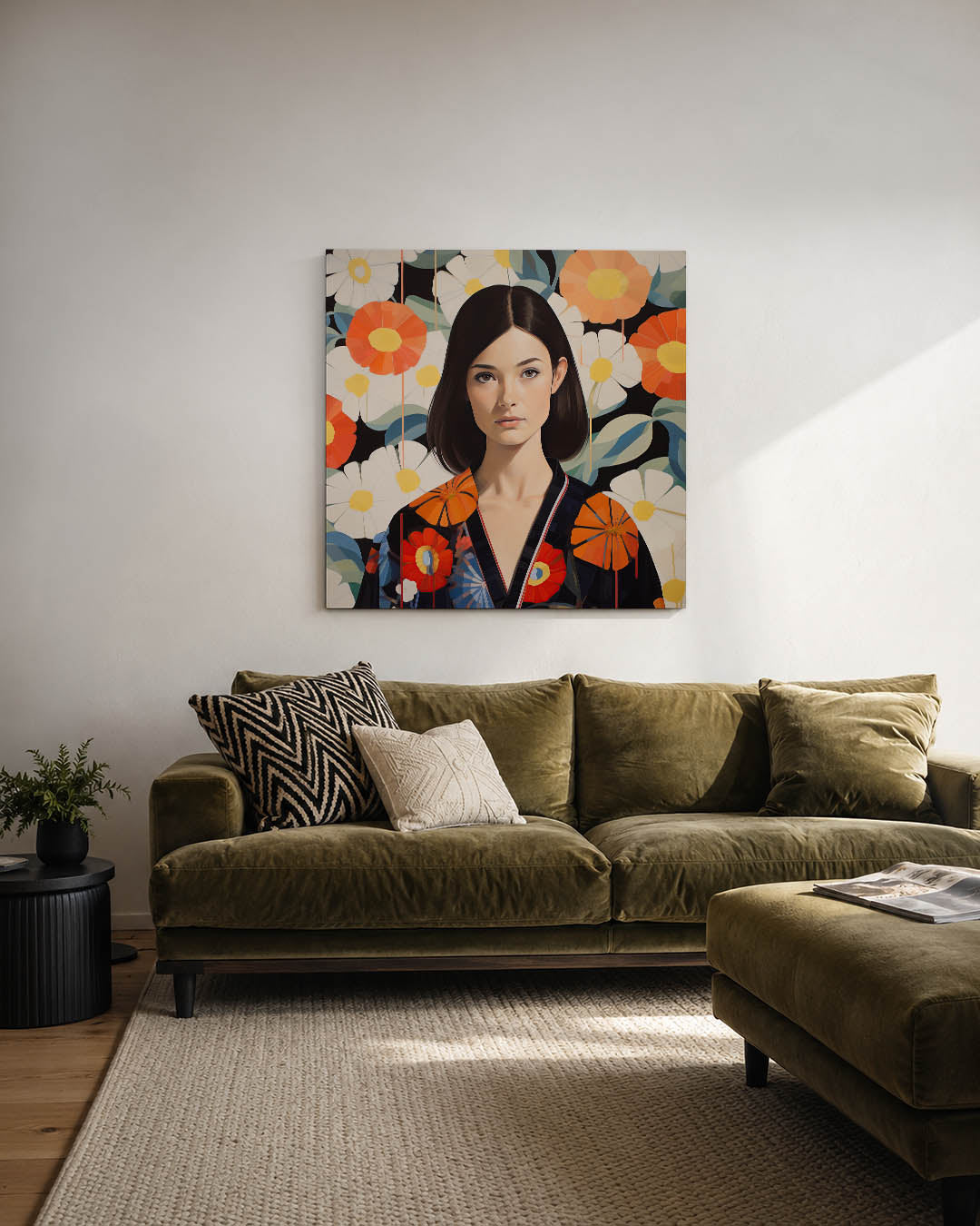 Bloemenportret met patronen Kunstwerk