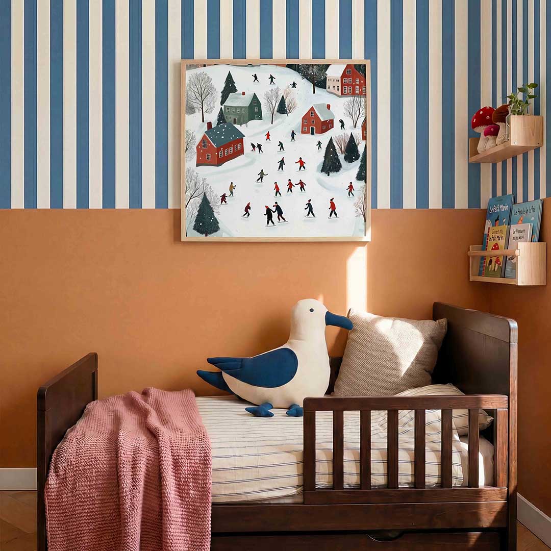Schaatsers in winterlandschap Poster