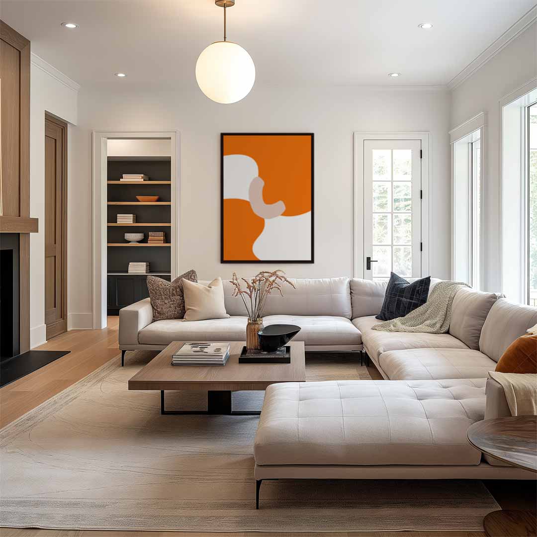 Speelse Oranje Golven Kunstwerk-canvas-dibond-plexiglas-wanddecoratie-WallArtistic