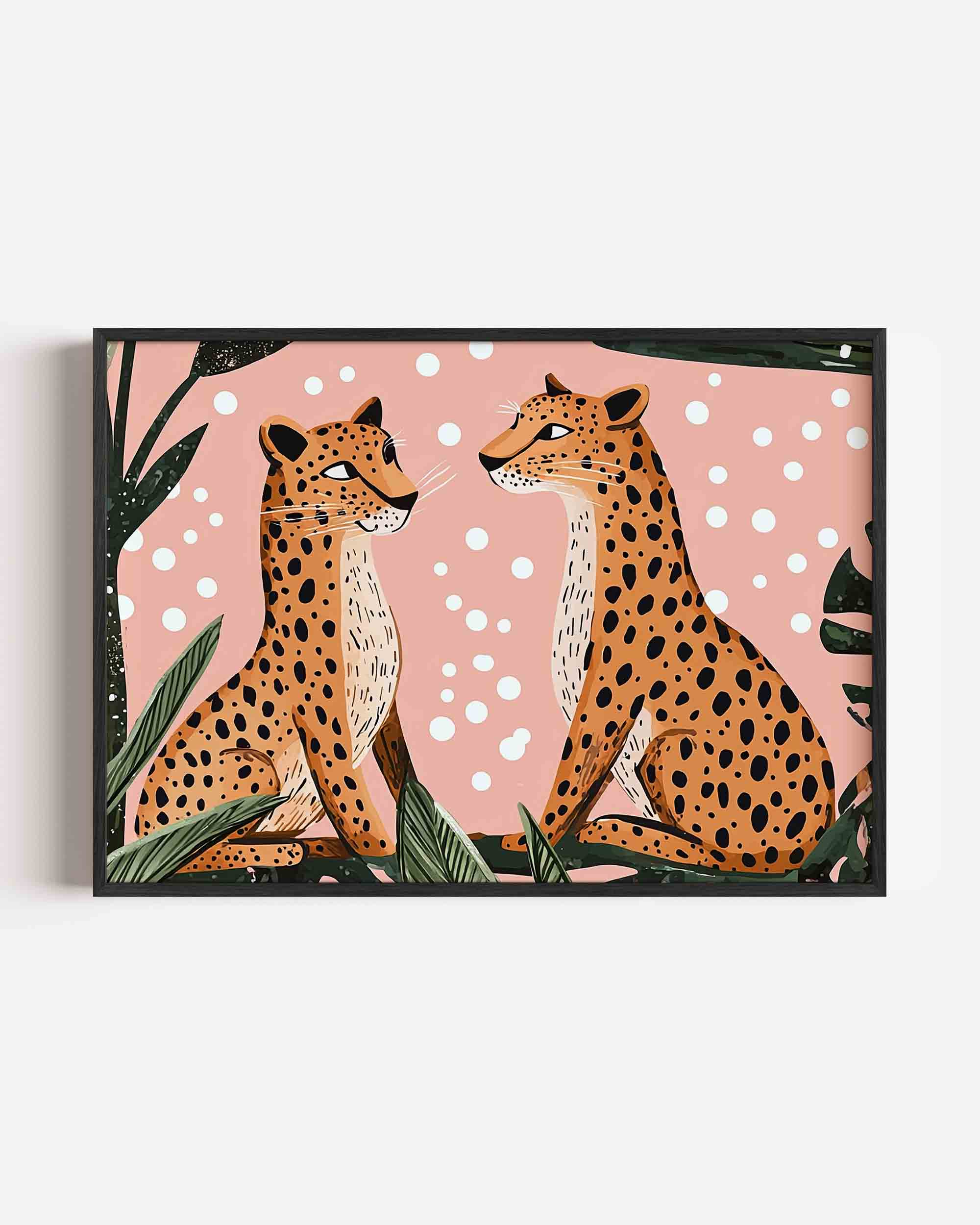 Luipaarden op roze achtergrond Poster
